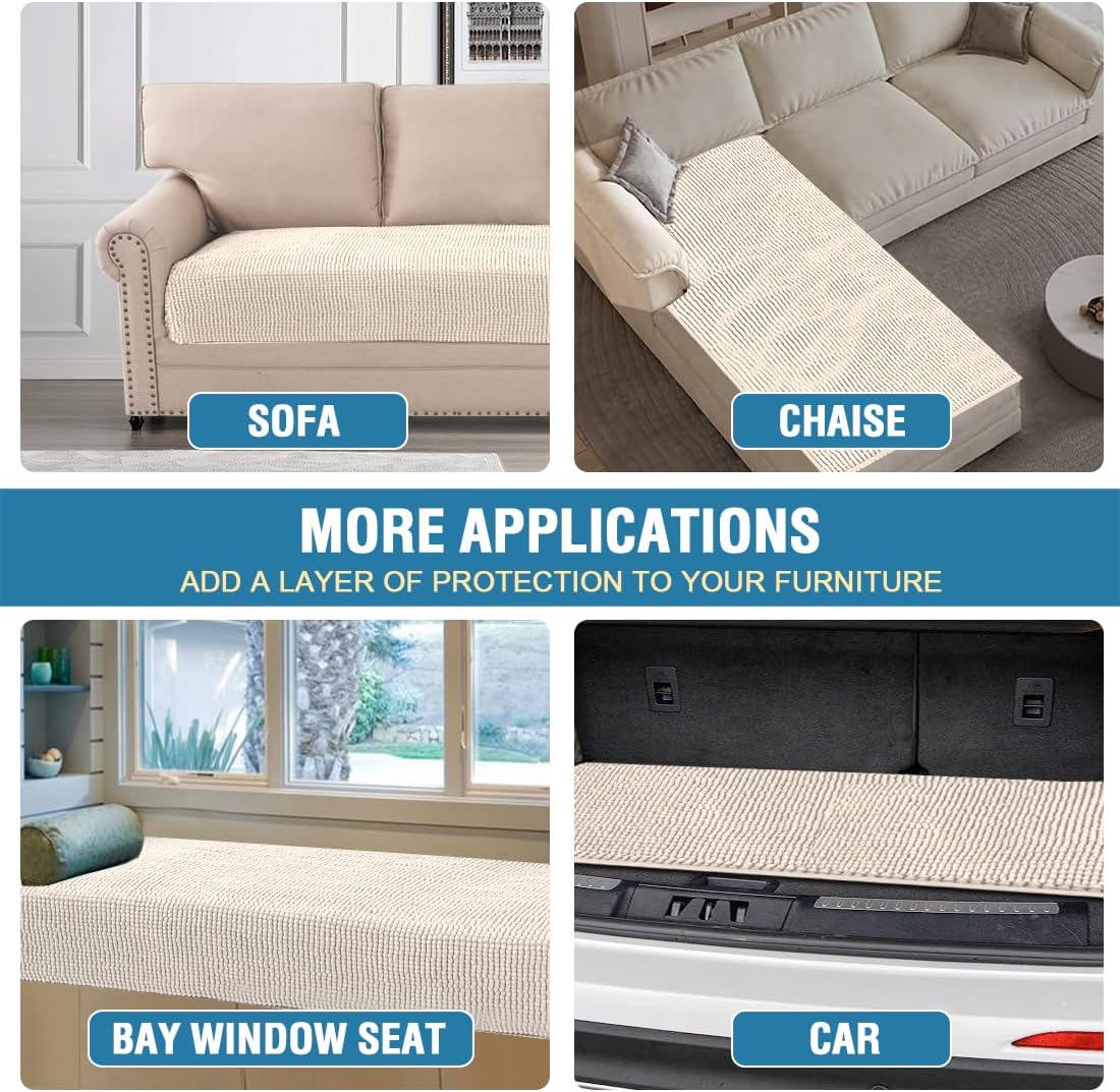 Plh Chenille Dog Bed Cover Thick Soft Sofa Cover for 3 Chion Couch Anti Slip Couch Cover Furniture Protector for Dog, Pet, Cat (35" x 74", Ivory)