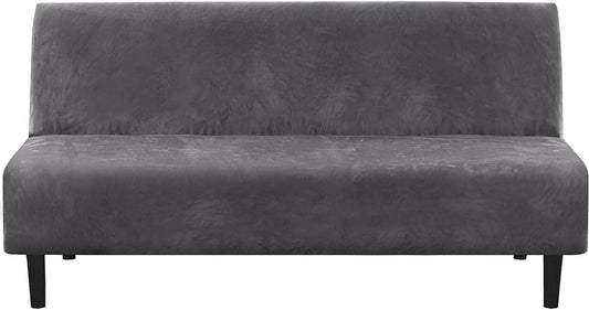 Real Velvet Futon Cover Armless Sofa Covers Sofa Bed Covers Stretch Futon Couch Cover Sofa Slipcover Furniture Protector Thick Soft Velvet Fabric Form Fitted Stay in Place, Grey