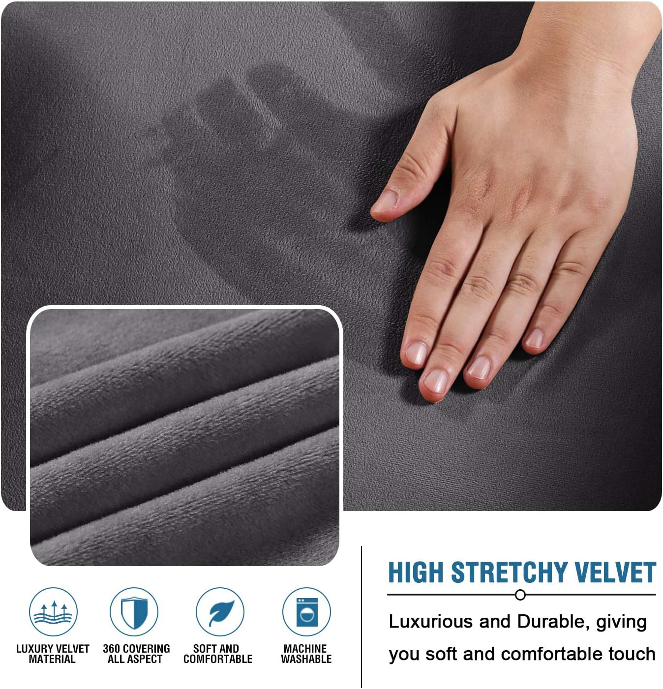 Real Velvet Futon Cover Armless Sofa Covers Sofa Bed Covers Stretch Futon Couch Cover Sofa Slipcover Furniture Protector Thick Soft Velvet Fabric Form Fitted Stay in Place, Grey