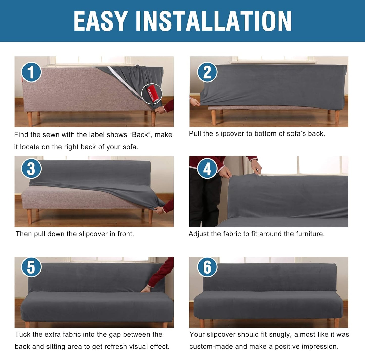 Real Velvet Futon Cover Armless Sofa Covers Sofa Bed Covers Stretch Futon Couch Cover Sofa Slipcover Furniture Protector Thick Soft Velvet Fabric Form Fitted Stay in Place, Grey