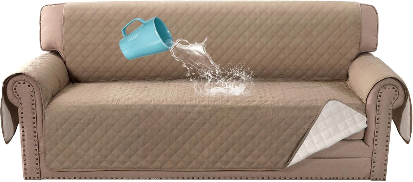 Sofa Cover, 100% Waterproof Slipcover Furniture Protector, Washable Couch Cover with Non-Skid Backing and Elastic Straps for Kids, Dogs, Pets(Sofa, French Oak)