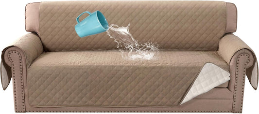Sofa Cover, 100% Waterproof Slipcover Furniture Protector, Washable Couch Cover with Non-Skid Backing and Elastic Straps for Kids, Dogs, Pets(Sofa, French Oak)