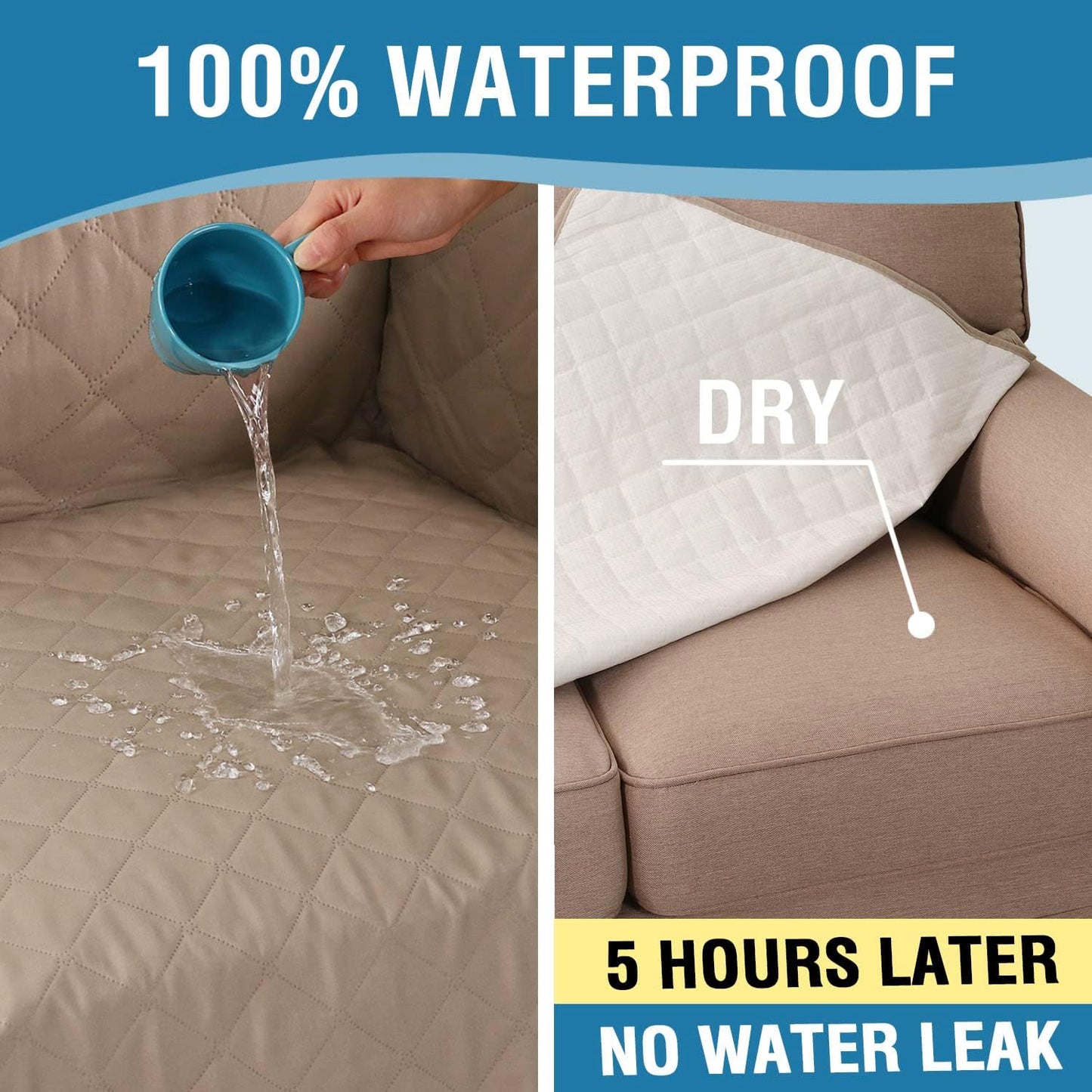 Sofa Cover, 100% Waterproof Slipcover Furniture Protector, Washable Couch Cover with Non-Skid Backing and Elastic Straps for Kids, Dogs, Pets(Sofa, French Oak)