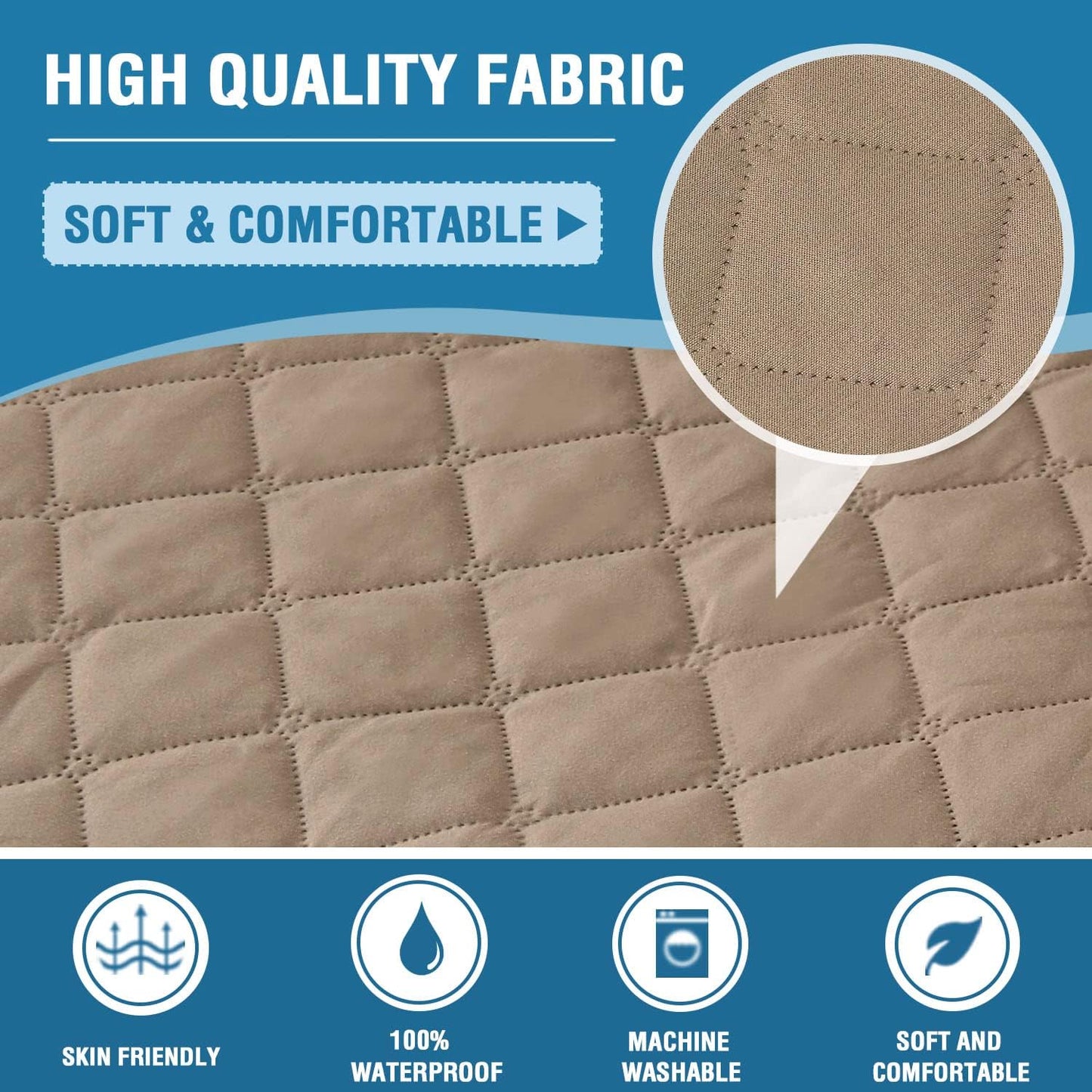 Sofa Cover, 100% Waterproof Slipcover Furniture Protector, Washable Couch Cover with Non-Skid Backing and Elastic Straps for Kids, Dogs, Pets(Sofa, French Oak)