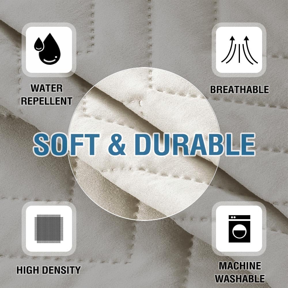 Armrest Covers for Sofa Water Resistant Couch Arm Covers Remote Control Holder Sofa Armrest Organizer for Magazine, Tablet, Phone, iPad(Set of 2, Ivory/Beige)