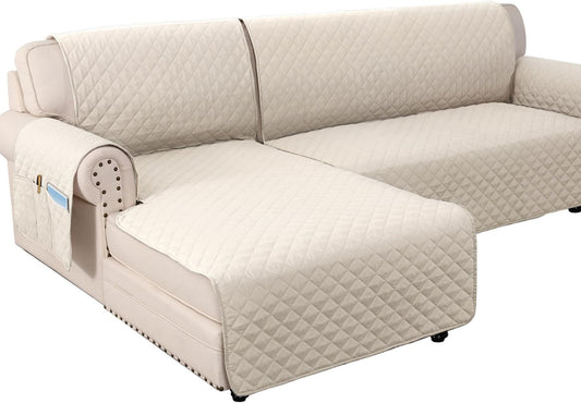 100% Waterproof Couch Covers for Sectional Sofa 2-Piece Couch Covers Sectional Couch Cover L Shaped for Dogs Non Slip (Left Chaise Lounge Cover + 3 Seat Sofa Cover, Coconut Milk)