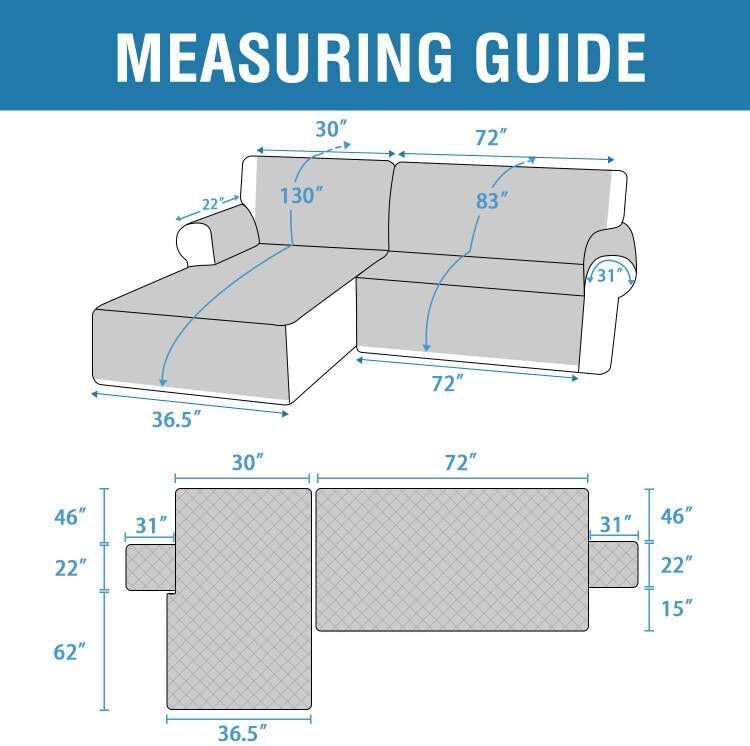 100% Waterproof Couch Covers for Sectional Sofa 2-Piece Couch Covers Sectional Couch Cover L Shaped for Dogs Non Slip (Left Chaise Lounge Cover + 3 Seat Sofa Cover, Coconut Milk)