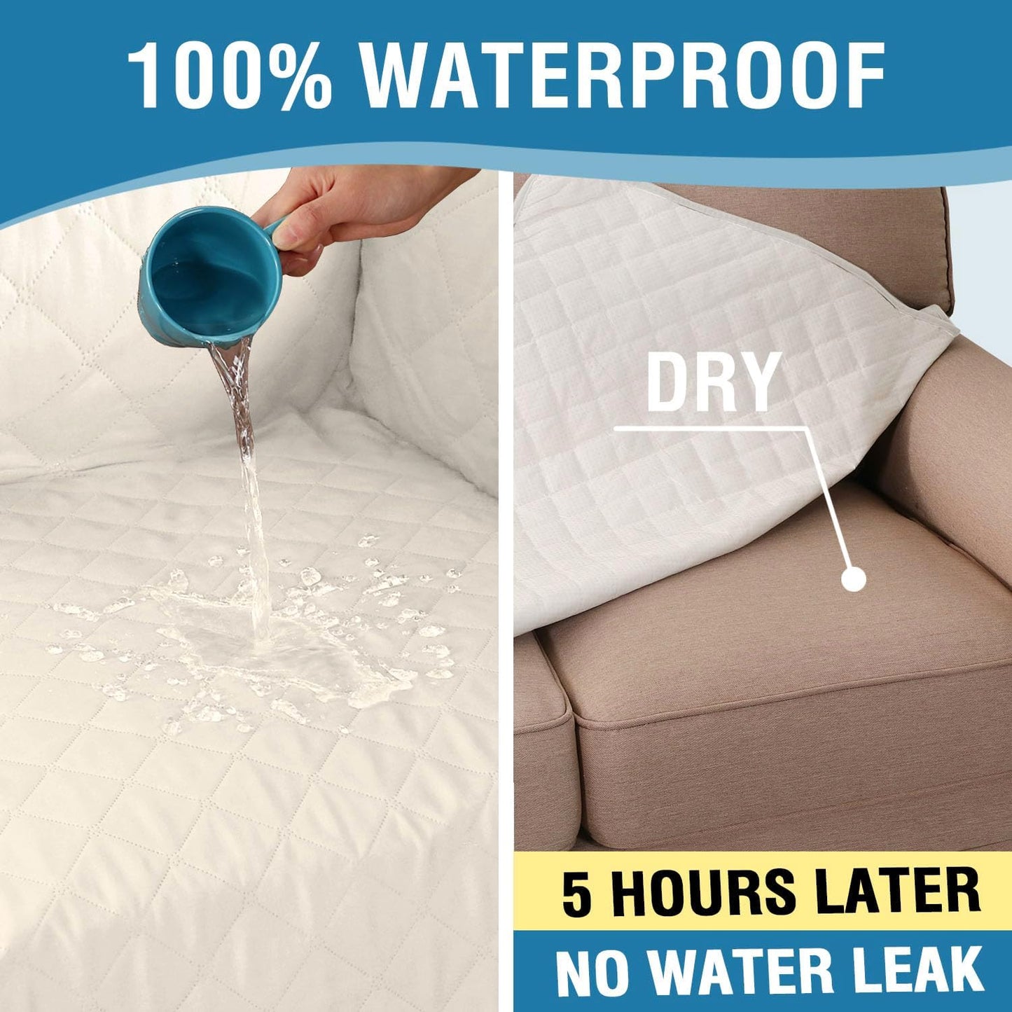 100% Waterproof Couch Covers for Sectional Sofa 2-Piece Couch Covers Sectional Couch Cover L Shaped for Dogs Non Slip (Left Chaise Lounge Cover + 3 Seat Sofa Cover, Coconut Milk)