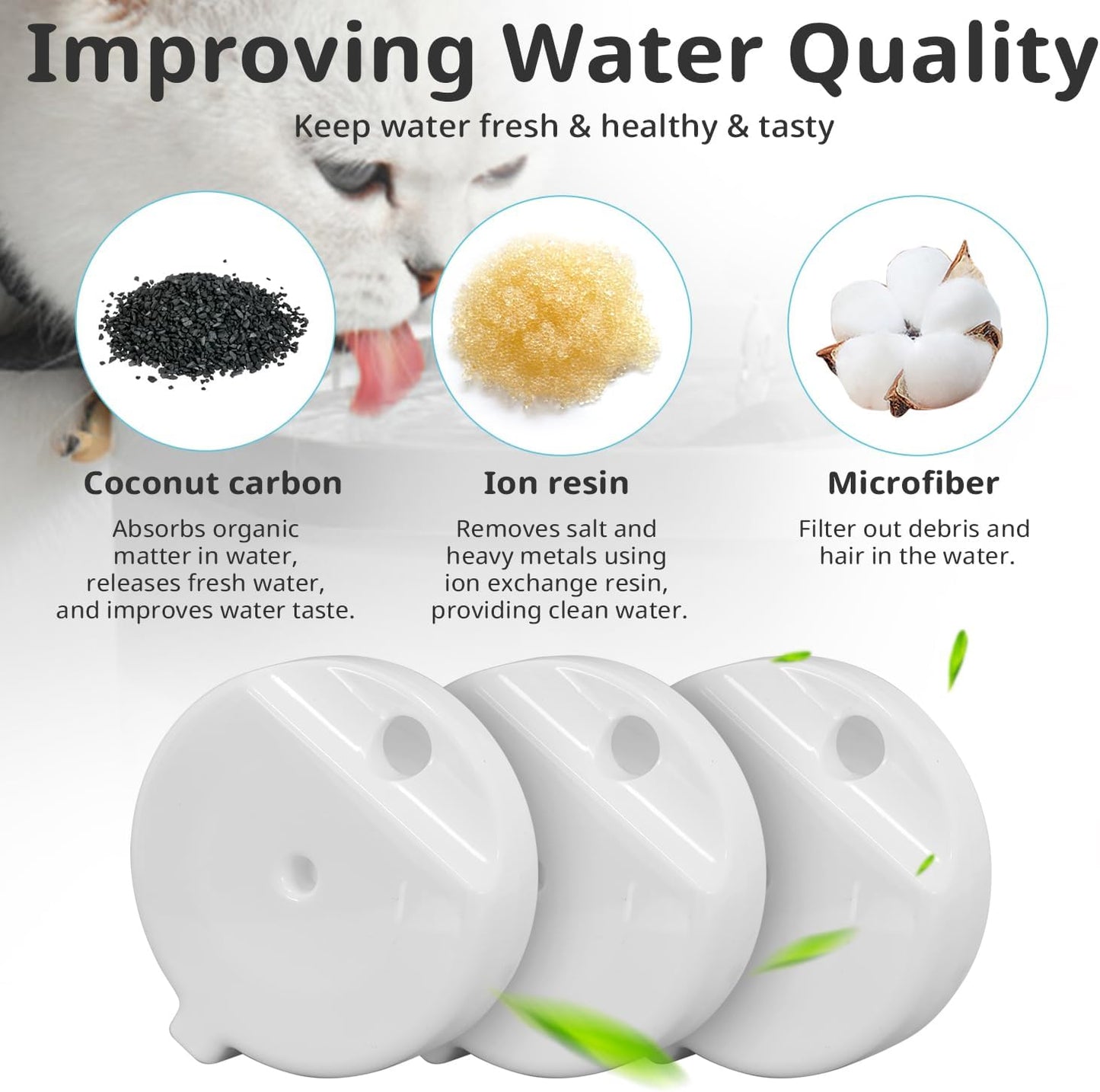 8Pcs Gravity Pet Water Fountain Filters, Automatic Pet Waterer Replacement Filters for 3.6L/4.6L/6L/8L Dog Water Dispenser(8 Filters with 1Brush)
