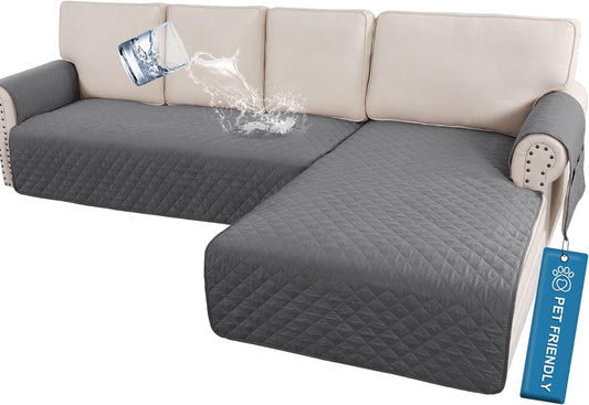 100% Waterproof Sectional Couch Covers L Shape Sofa Cover 2-Piece Couch Slipcover with Chaise Cover Durable Furniture Protector for Pets Dog Cat(Right Chaise + 3 Seat Sofa, Rocket Gray)