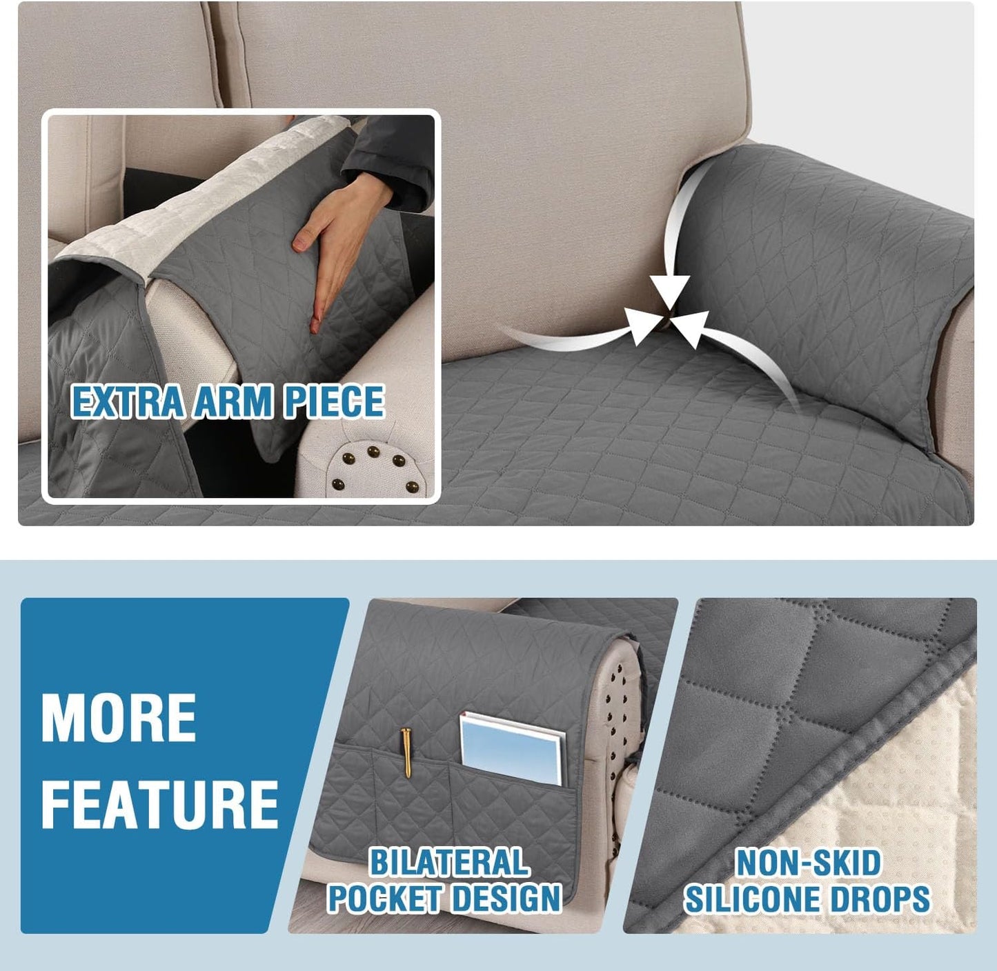 100% Waterproof Sectional Couch Covers L Shape Sofa Cover 2-Piece Couch Slipcover with Chaise Cover Durable Furniture Protector for Pets Dog Cat(Right Chaise + 3 Seat Sofa, Rocket Gray)