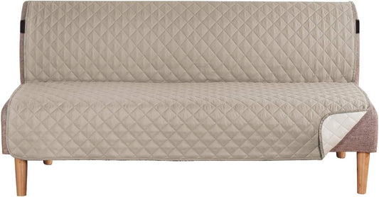 Reversible Futon Cover Water Repellent Armless Sofa Slipcover Washable Furniture Protector with Adjtable Elastic Strap Anti-Slip Futon Bed Cover for Dogs 70" Width Seat(Khaki/Beige)