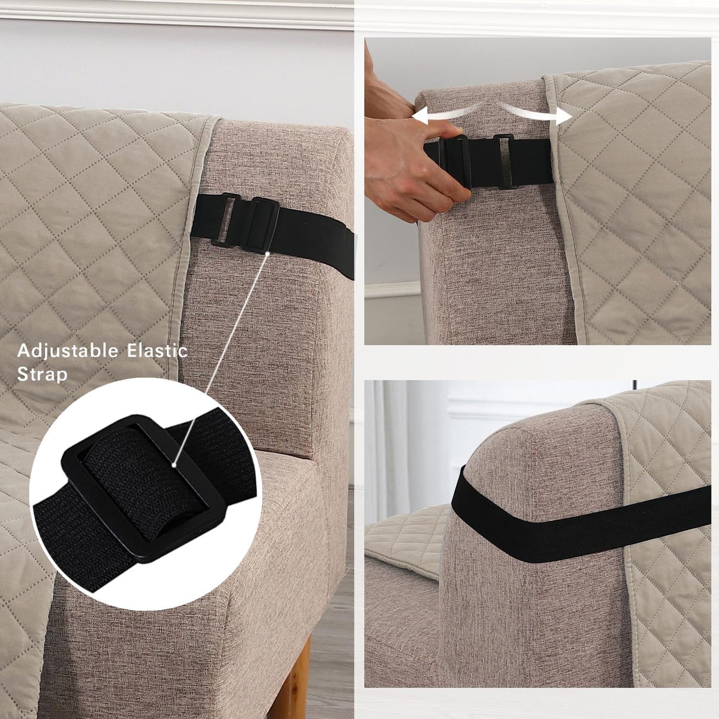 Reversible Futon Cover Water Repellent Armless Sofa Slipcover Washable Furniture Protector with Adjtable Elastic Strap Anti-Slip Futon Bed Cover for Dogs 70" Width Seat(Khaki/Beige)