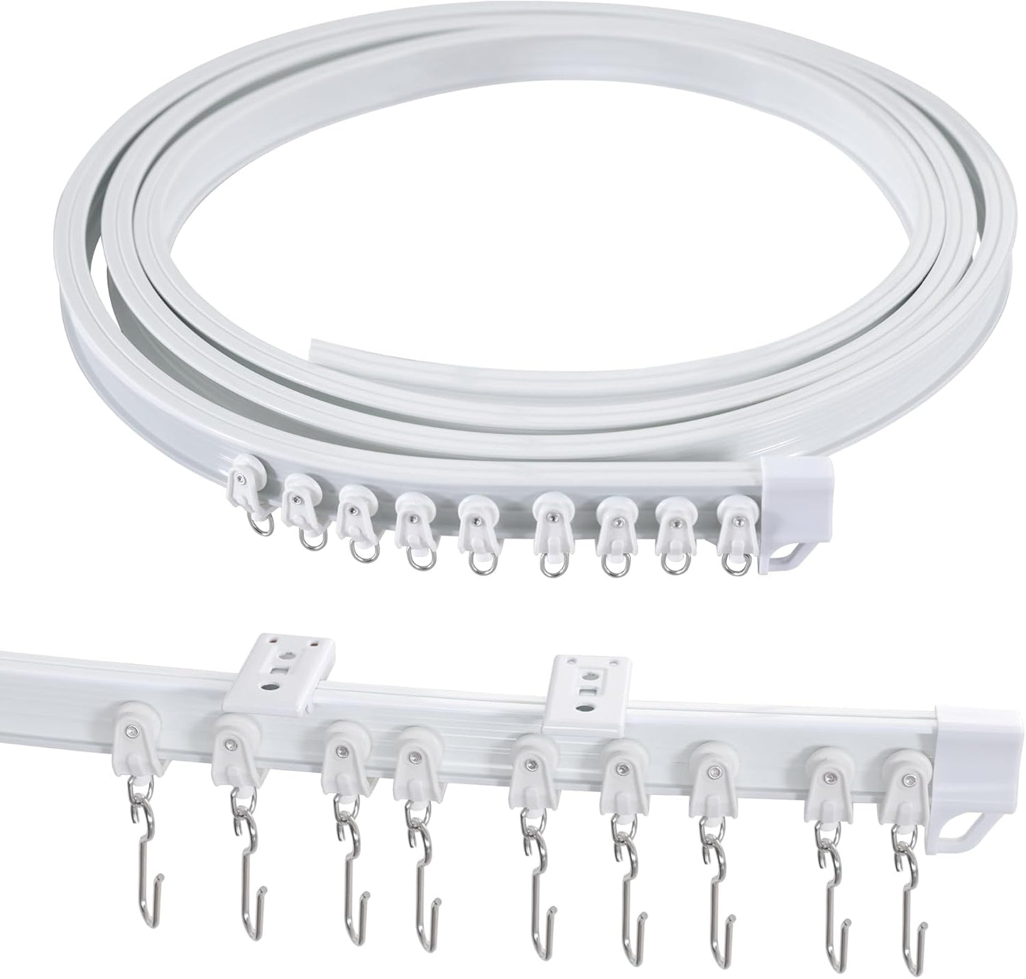 Ceiling Curtain Track Flexible Bendable Ceiling Mount for Curtain Rail 16.4ft (5M) Room Divider Curtain Track Systerm for RV Bay Window Curved Curtain Track for Bunk Bed Curtain, White