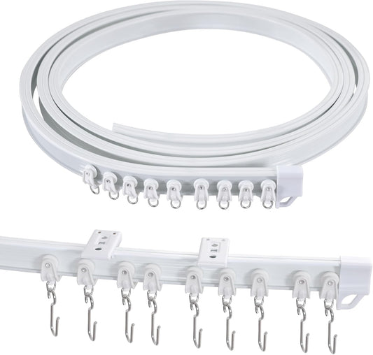 Ceiling Curtain Track Flexible Bendable Ceiling Mount for Curtain Rail 16.4ft (5M) Room Divider Curtain Track Systerm for RV Bay Window Curved Curtain Track for Bunk Bed Curtain, White