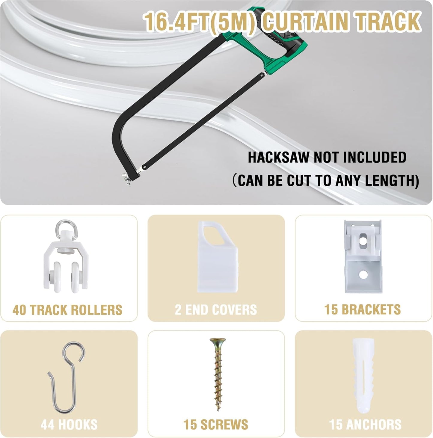 Ceiling Curtain Track Flexible Bendable Ceiling Mount for Curtain Rail 16.4ft (5M) Room Divider Curtain Track Systerm for RV Bay Window Curved Curtain Track for Bunk Bed Curtain, White