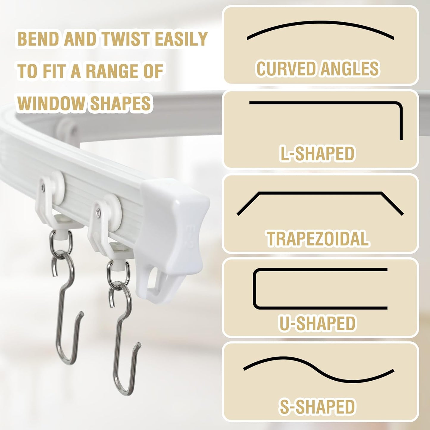 Ceiling Curtain Track Flexible Bendable Ceiling Mount for Curtain Rail 16.4ft (5M) Room Divider Curtain Track Systerm for RV Bay Window Curved Curtain Track for Bunk Bed Curtain, White