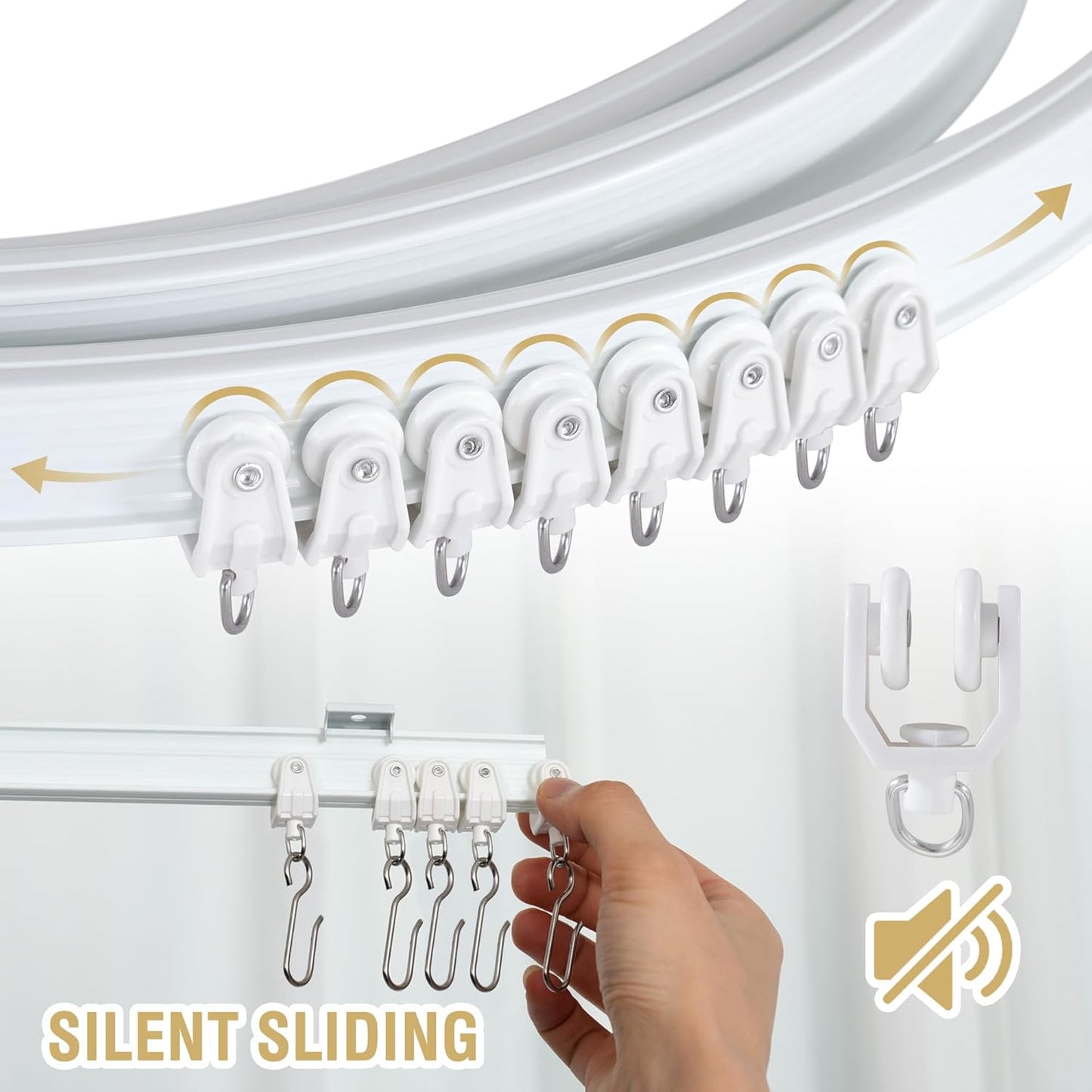 Ceiling Curtain Track Flexible Bendable Ceiling Mount for Curtain Rail 16.4ft (5M) Room Divider Curtain Track Systerm for RV Bay Window Curved Curtain Track for Bunk Bed Curtain, White