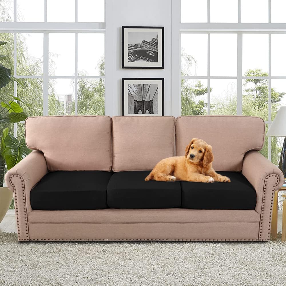 Water Resistant Woven Linen Look Couch Chion Covers Sofa Chion Covers for 3 Chion Couch Individual Seat Chion Covers Chion Protector Slipcovers (3 Pack,Heather Black)