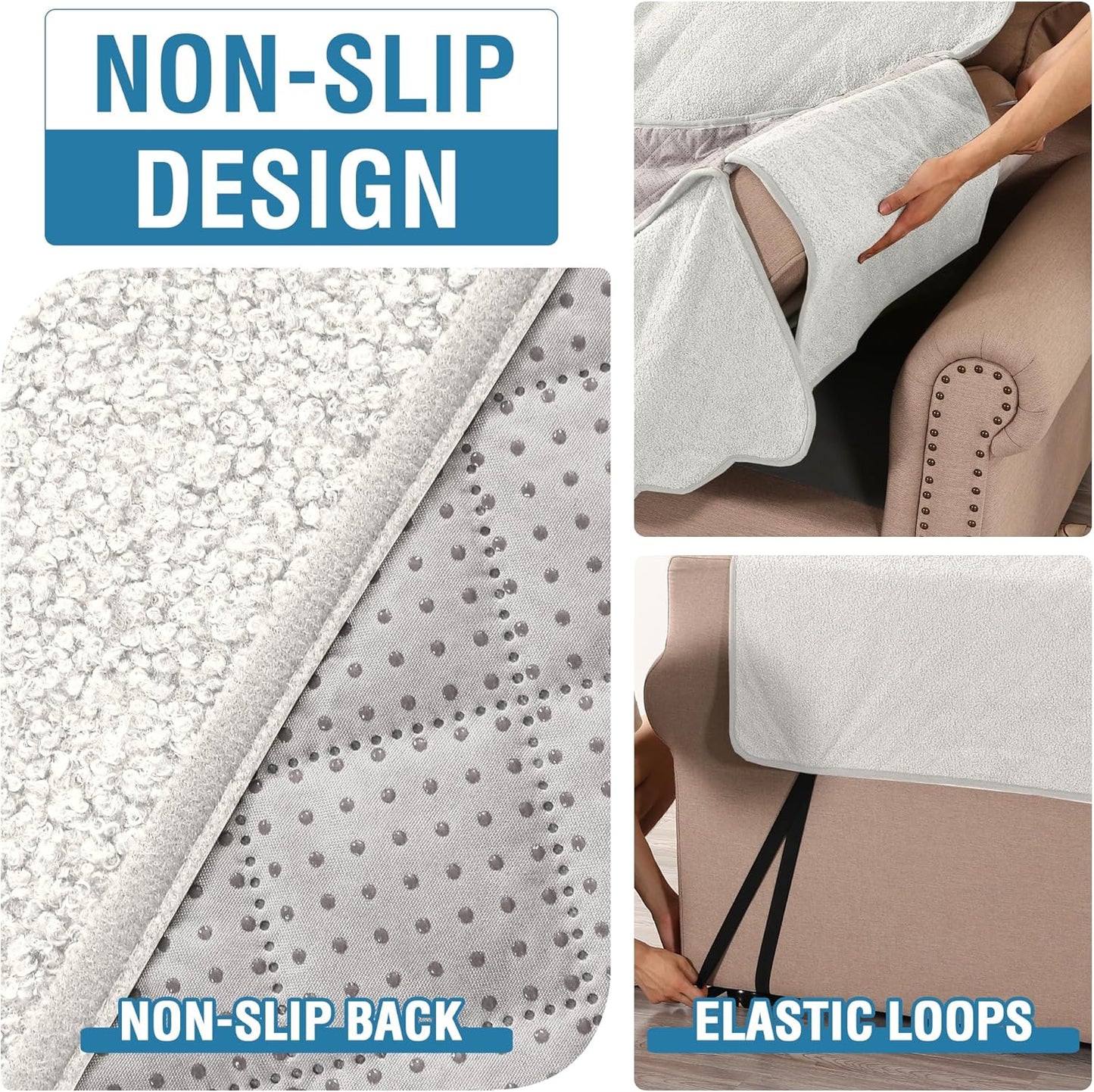 Waterproof Quilted Couch Covers Non Slip Sofa Covers Protector Slipcovers for Dogs Couch Covers for 3 Chion Couch Pet Furniture Protector Modern Fleece Fabric (Sofa,Natural White)