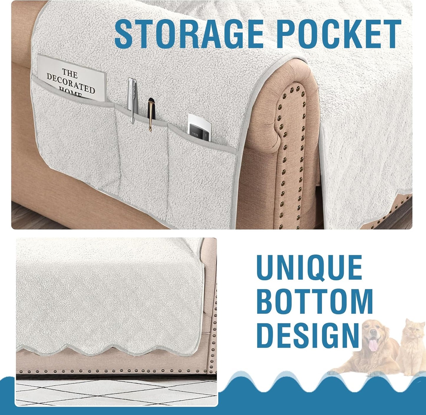 Waterproof Quilted Couch Covers Non Slip Sofa Covers Protector Slipcovers for Dogs Couch Covers for 3 Chion Couch Pet Furniture Protector Modern Fleece Fabric (Sofa,Natural White)