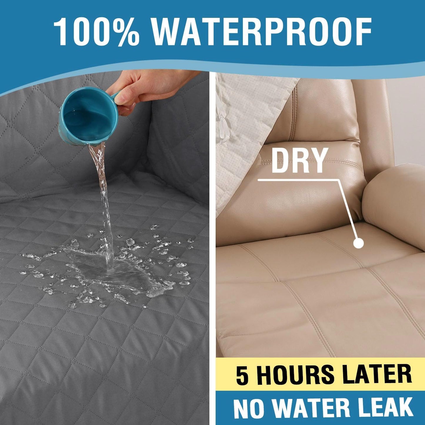 100% Waterproof Recliner Cover 1-Piece Recliner Sofa Cover for 3 Chion Couch Furniture Protector Cover with Non Slip Backing and Strap for Kids, Dogs, Pets(3 Seater, Rocket Gray)
