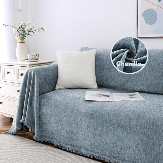Couch Slipcover Dog Sofa Covers Chenille Couch Cover for Pets Furniture Cover for Sofa Washable Sofa Slipcovers for 3 Chion Couch Sectional Furniture Protector, 71"X118", Stone Blue