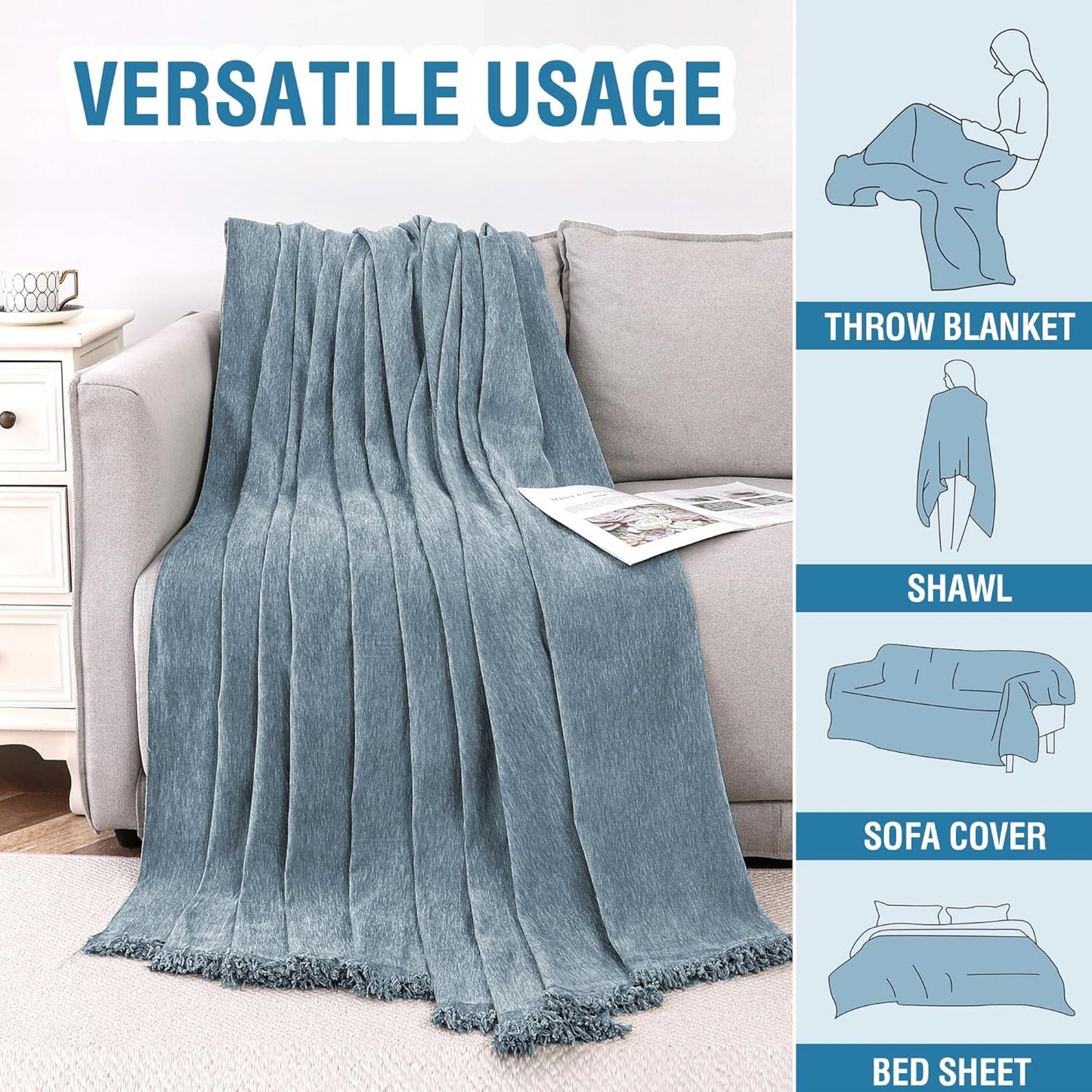 Couch Slipcover Dog Sofa Covers Chenille Couch Cover for Pets Furniture Cover for Sofa Washable Sofa Slipcovers for 3 Chion Couch Sectional Furniture Protector, 71"X118", Stone Blue