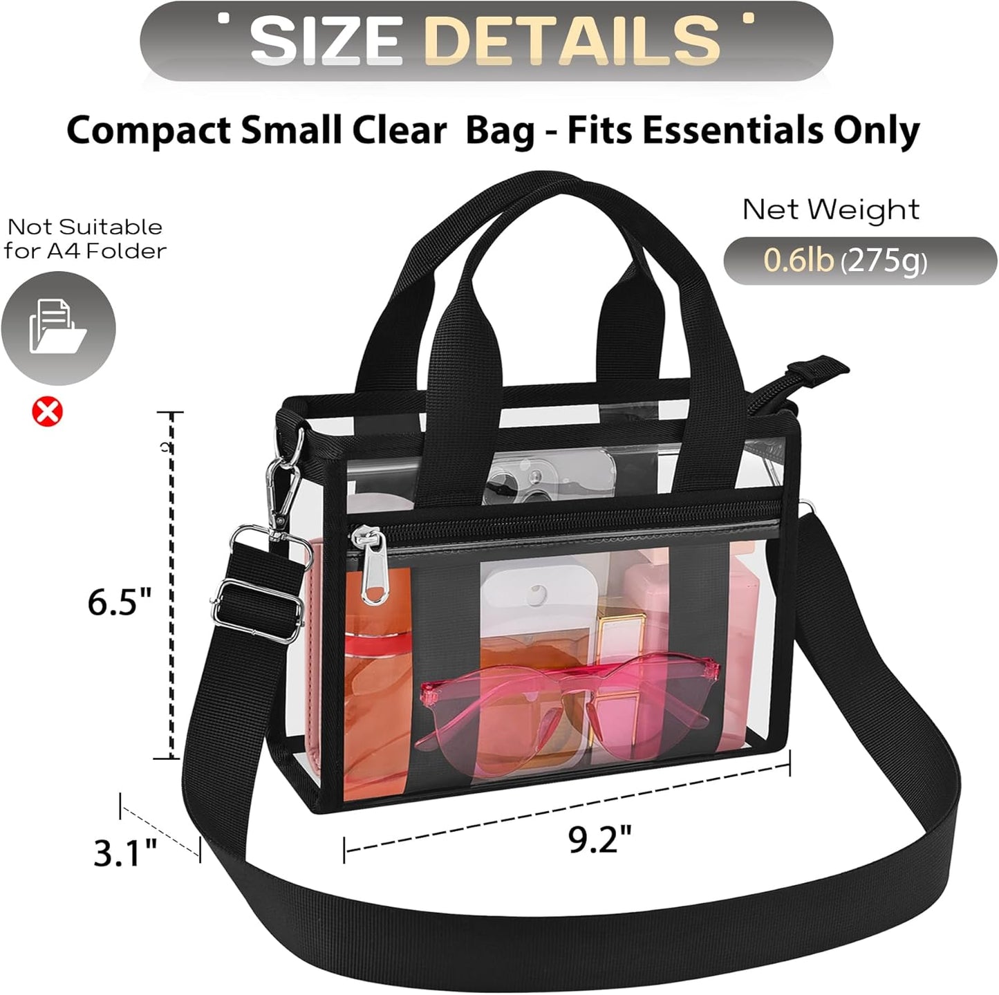 Clear Tote Bag for Women, Transparent PVC Top Handle Handbag with Shoulder Strap, Durable Clear Bag for Daily e, Events | Stadium Approved