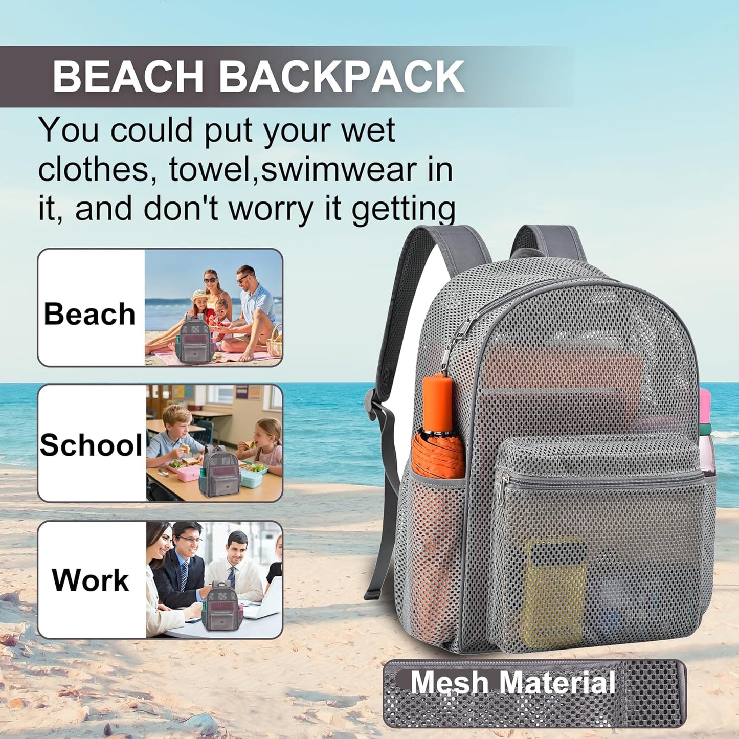 Duty Mesh Backpacks for Adults,See Through Backpack for Swimming Work Outdoor, Diving Backpack Carry Portable Oxygen Concentrators (Grey)