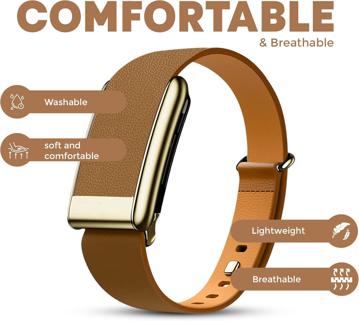 Luxe Tapered Leather Replacement Band Compatible with WHOOP 5.0, One, Peak, and Life Fitness Tracker – Durable & Comfortable | Not for Whoop Gen 4