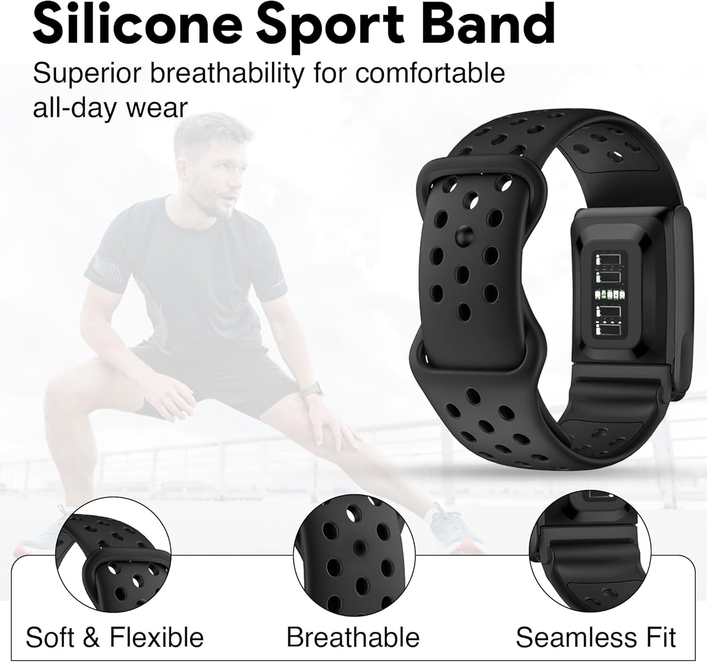 Whoop 5.0 Compatible Silicone Strap – Adjtable Sport-Inspired Band, Breathable & Lightweight Replacement Wristband for Men & Women