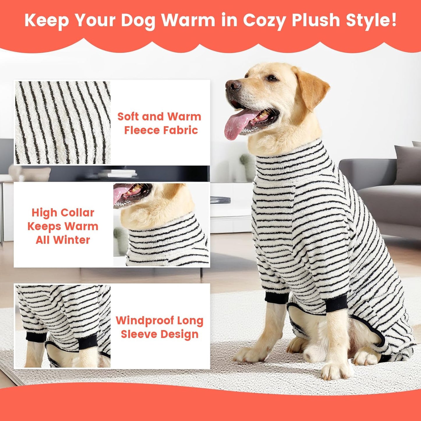 Dog Winter Coat Sweater Dog Clothes Soft Fleece Pullover Pajamas, Dog Cold Weather Coats Warm Windproof Fullbody Jumpsuit Fleece Onesie for Dogs, Thick Pet Snowsuit Christmas Black