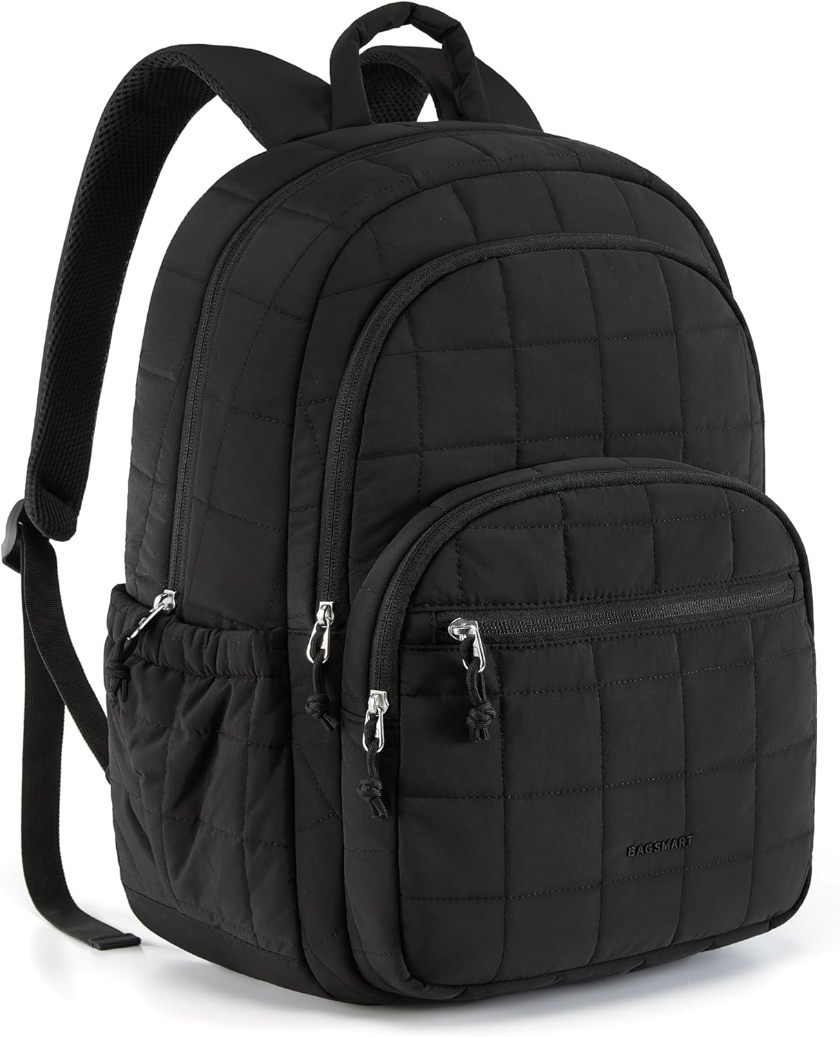 College Laptop Backpack, Travel Backpack for Women, Quilted Casual Daypack, Water-Resistant Bookbag for 15.6 Inch Laptop, Black