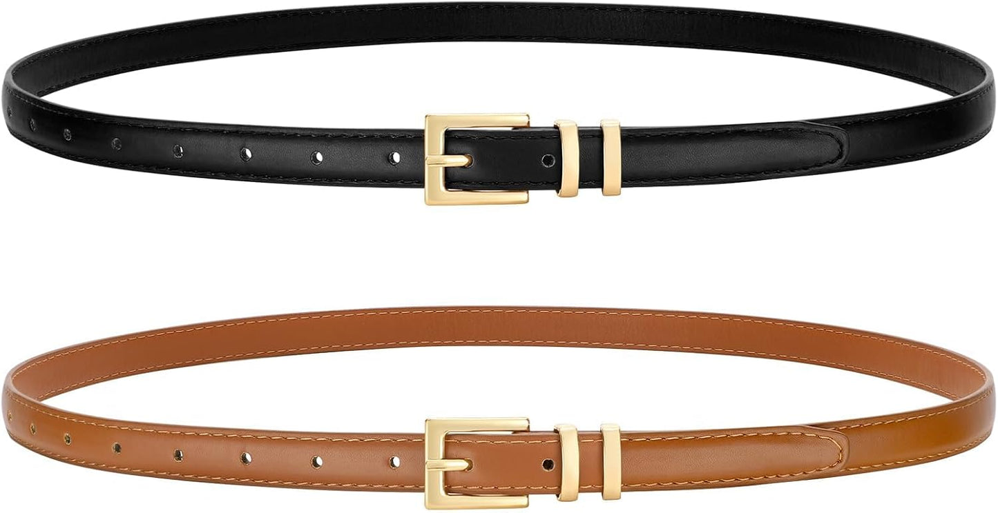 Leather Thin Belts for Women, Fashion Women's Skinny Belts Thin Ladies Belts for Jeans Dress Pants