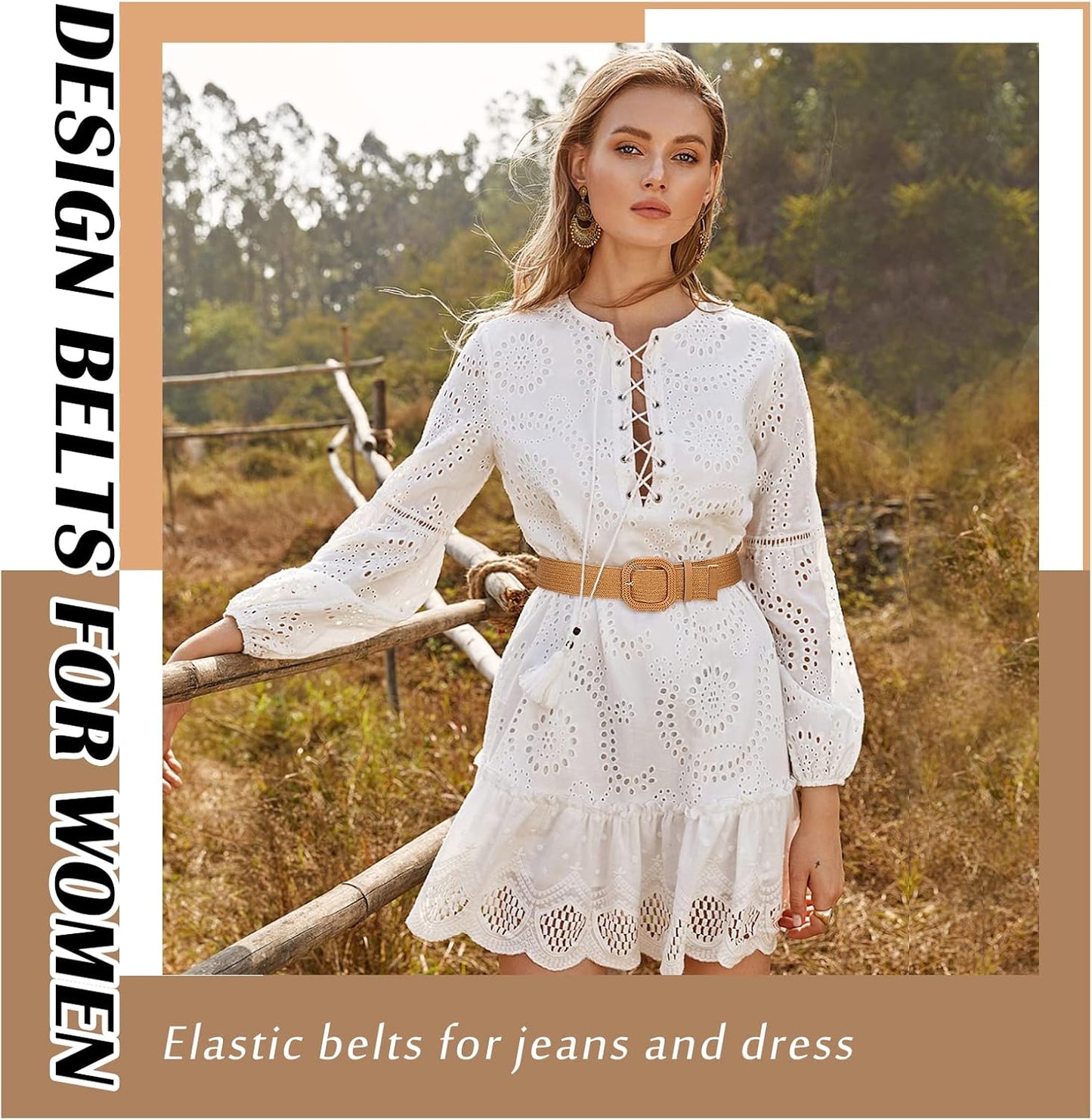 3 Pack Straw Woven Elastic Stretch Waist Belt Fashion Boho Dress Braided Belts for Women Khaki Beige Black XL