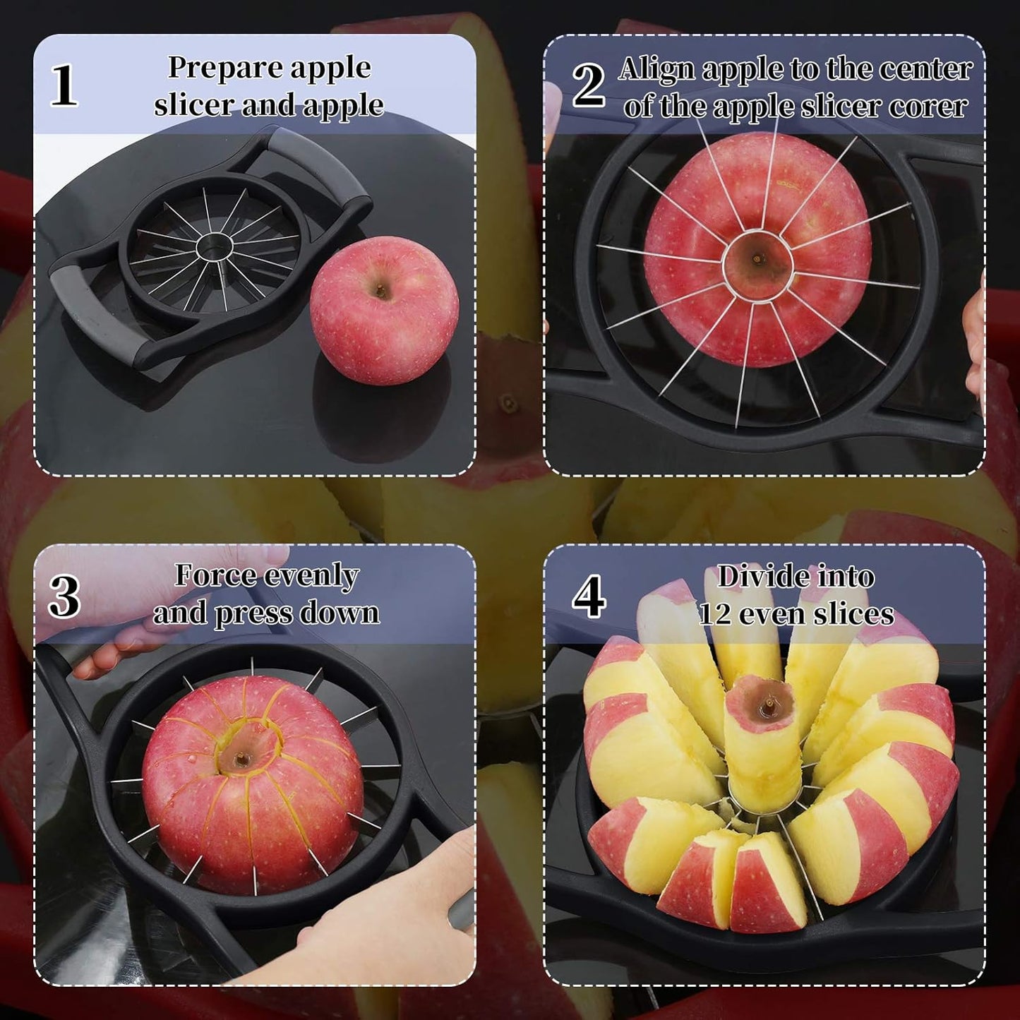 Apple Slicer, [Upgraded] 12-Slice Apple Slicer and Corer, Heavy Duty Stainless Steel Apple Cutter, Divider, Wedger with Ultra-Sharp Blade & Ergonomic Grip Handle for Pears and More