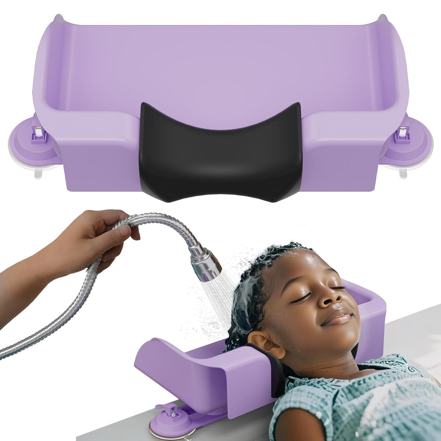 Hair Washing Station for Kids, Neck Support Shampoo Bowl for Kitchen Sink or Bathtub at Home, Portable Hair Wash Basin for Toddlers, Children, Teens, Purple, 10 inch/ 26 cm Wide