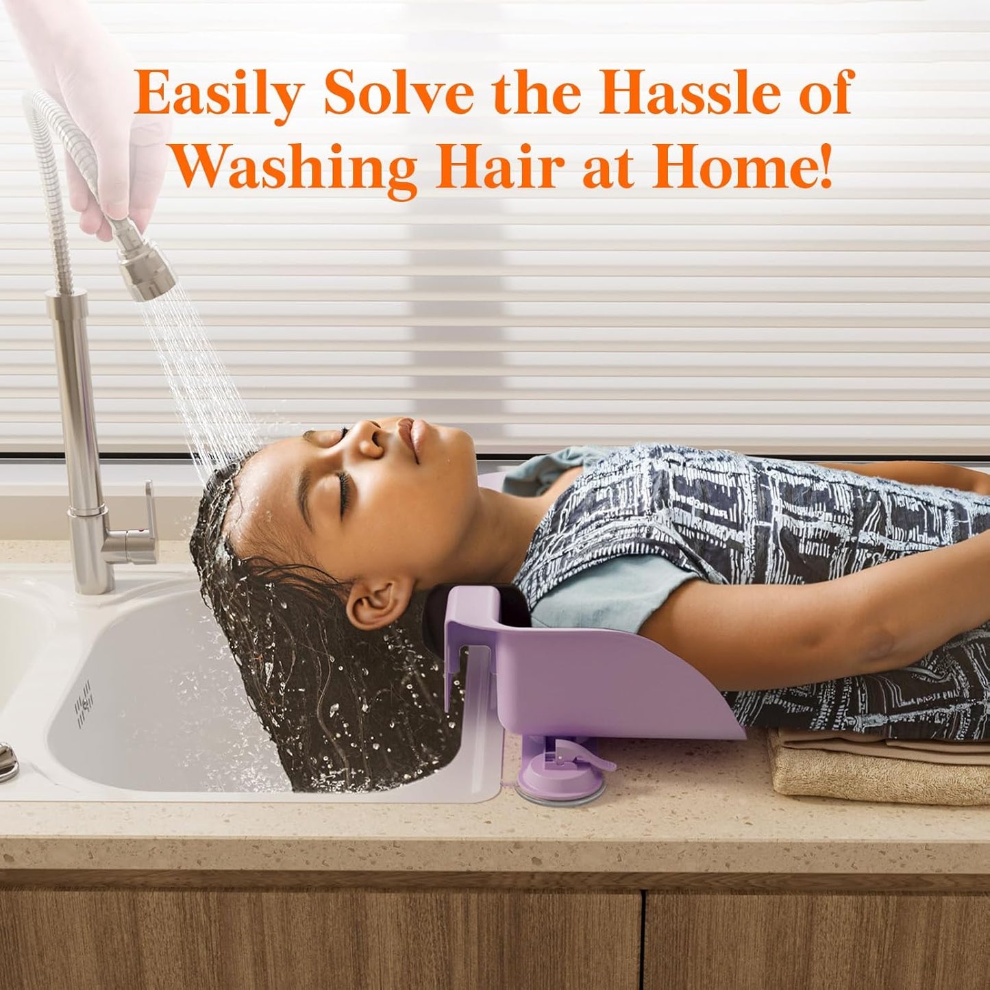 Hair Washing Station for Kids, Neck Support Shampoo Bowl for Kitchen Sink or Bathtub at Home, Portable Hair Wash Basin for Toddlers, Children, Teens, Purple, 10 inch/ 26 cm Wide