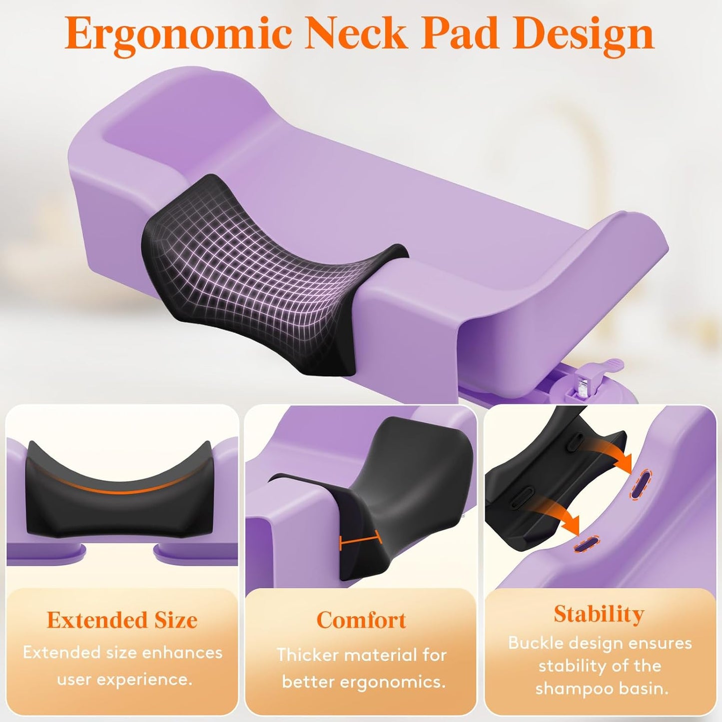 Hair Washing Station for Kids, Neck Support Shampoo Bowl for Kitchen Sink or Bathtub at Home, Portable Hair Wash Basin for Toddlers, Children, Teens, Purple, 10 inch/ 26 cm Wide