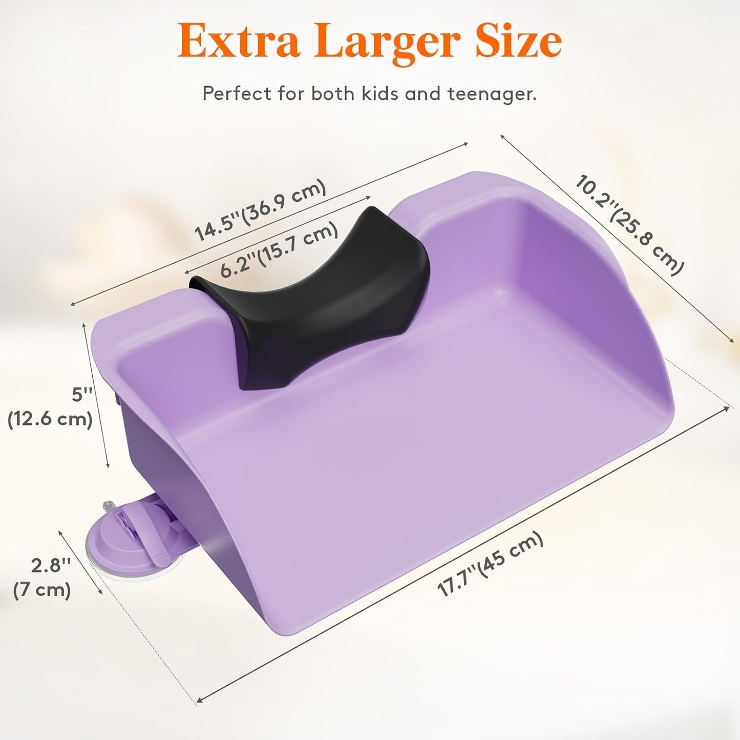 Hair Washing Station for Kids, Neck Support Shampoo Bowl for Kitchen Sink or Bathtub at Home, Portable Hair Wash Basin for Toddlers, Children, Teens, Purple, 10 inch/ 26 cm Wide