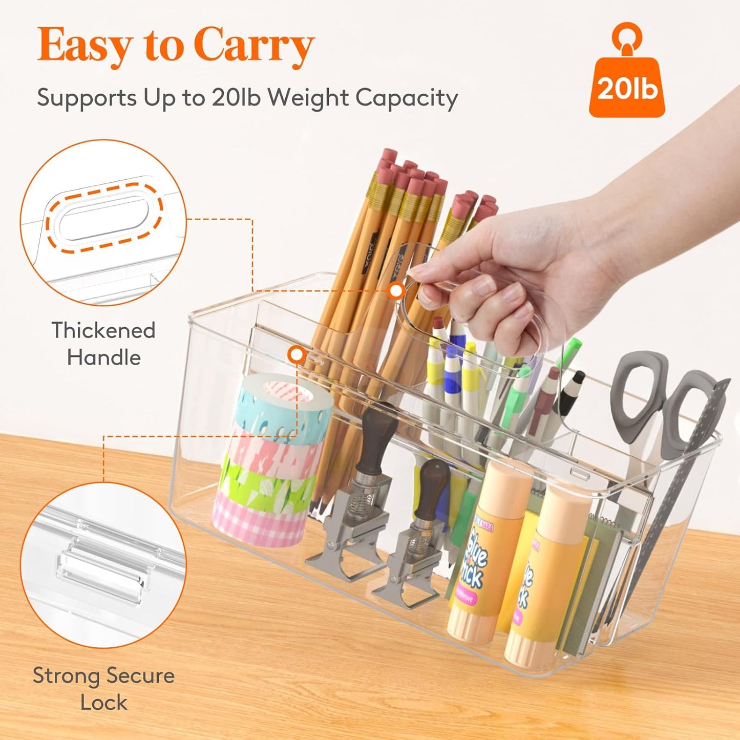 2 Pcs Plastic Caddy Organizer with Handle, Portable Art Supply Storage for Craft Supplies, Cosmetics, Holds Pencil, Crayon, Brhes, Hair Product, Dorm Shower Caddy, Clear, 25 x 15x 17cm