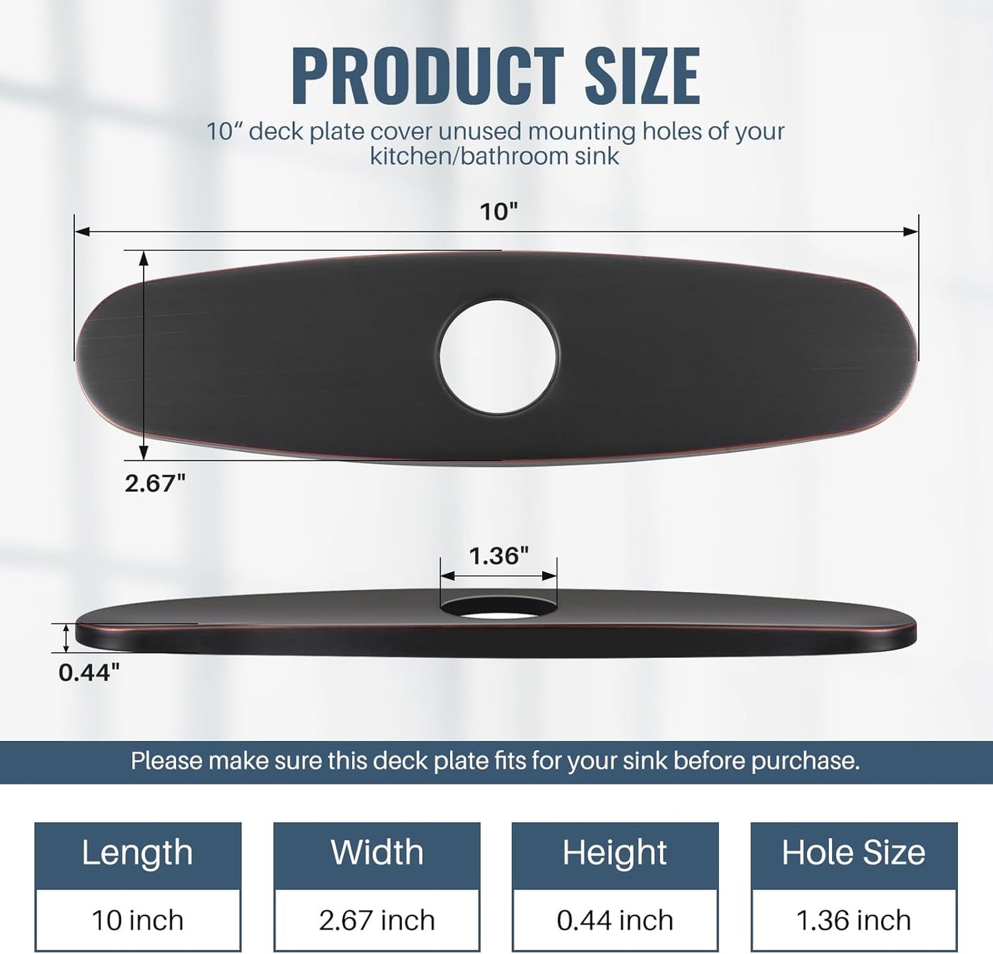 Faucet Plate, ALEASHA Kitchen Sink Cover Stainless Steel Plate for 1 or 3 Hole Bathroom or Kitchen Sink Faucet 10 Inch Escutcheon Hole Covers, Oil Rubbed Bronze