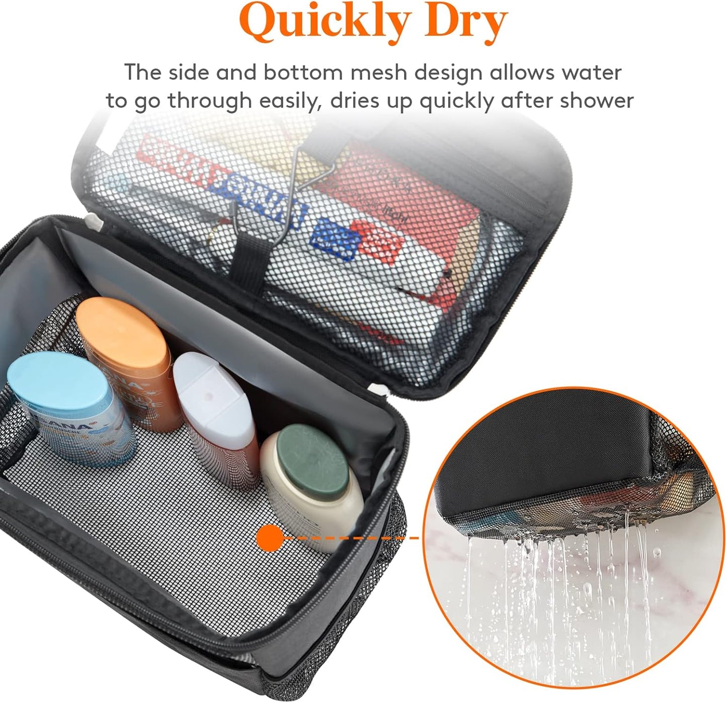 Shower Bag Mesh Shower Caddy Portable College Dorm Room Essentials Tote Bag for Bathroom, Gym, Travel, Camping Quick Dry Hanging Shower Organizer Basket Toiletry Bag, Medium, Black