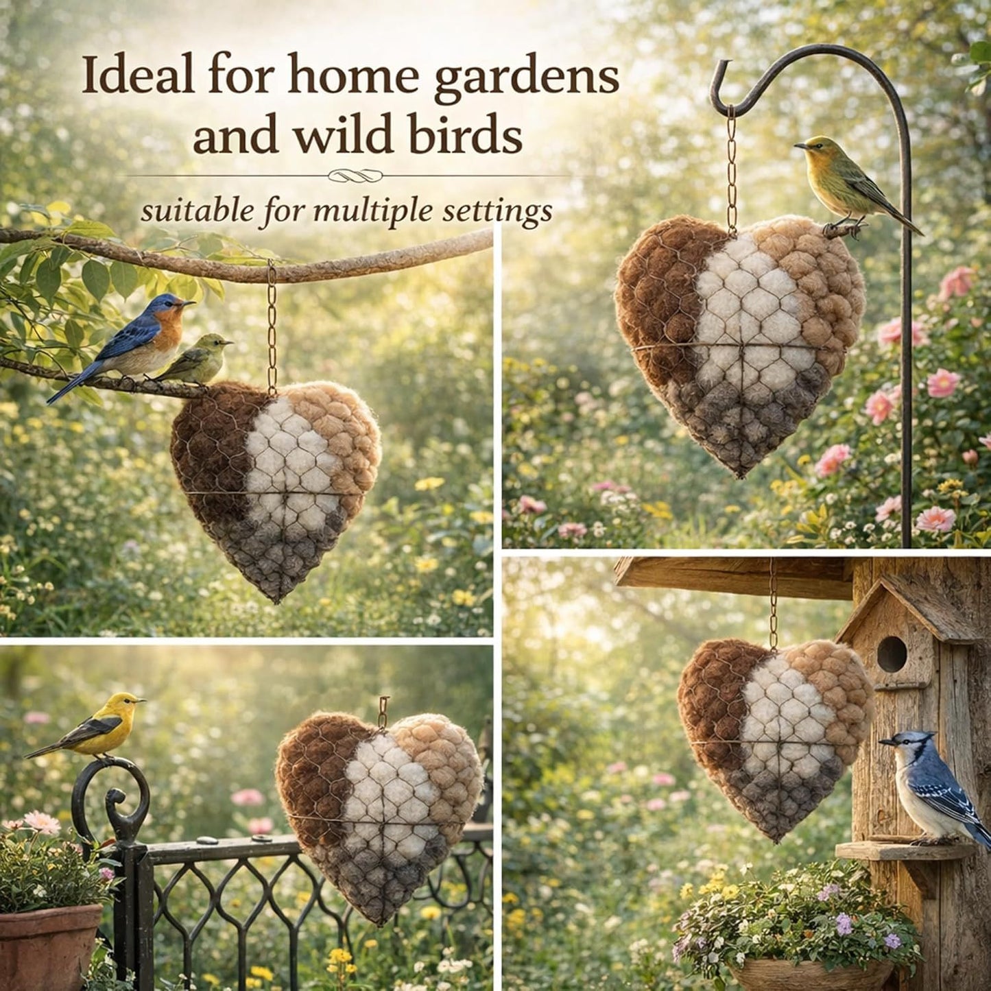 2PCS Alpaca Fiber Bird Nesting, Handmade Alpaca Fiber Bird Nesting Heart (Stuffable), 3 Bags of Nesting Materials, Warm Nests for Winter Birds, for Home Gardens and Wild Birds (2 PCS)