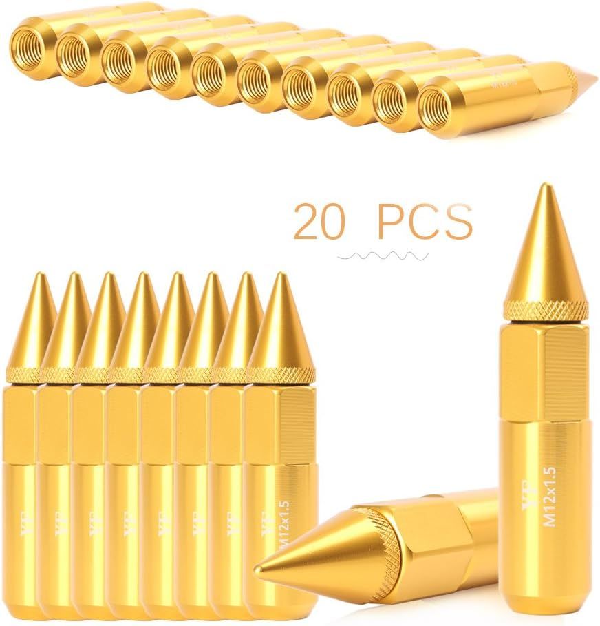 20Pcs Gold M12X1.5 60mm Extended Tuner Cap Spike Lug Nuts Set Compatible for Honda Acura Toyota Scion Subaru
