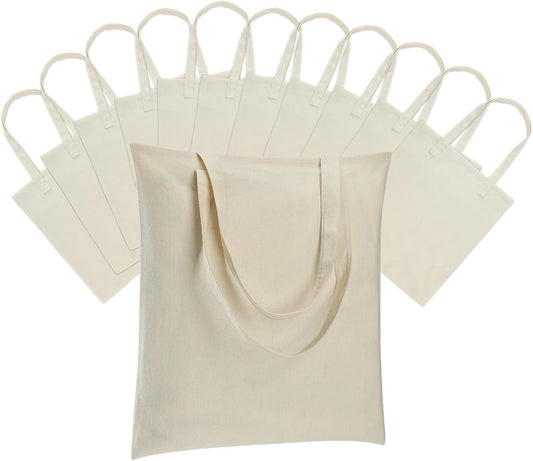 12 Pack Canvas Tote Bag - Lightweight Thin Tote Bags Bulk Blank Shopping Reusable Grocery Bags for DIY Gift Sublimation Activity - Beige