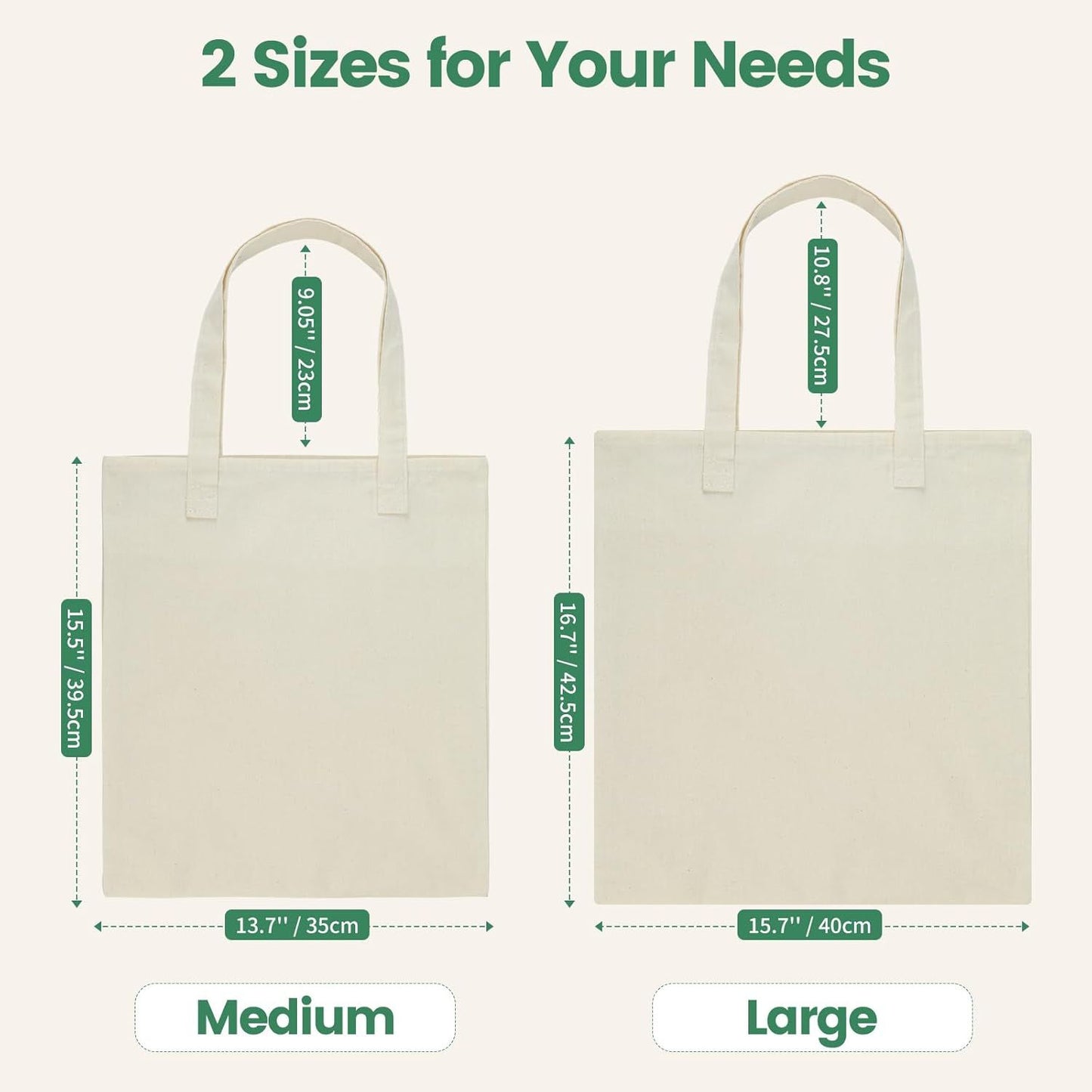 12 Pack Canvas Tote Bag - Lightweight Thin Tote Bags Bulk Blank Shopping Reusable Grocery Bags for DIY Gift Sublimation Activity - Beige