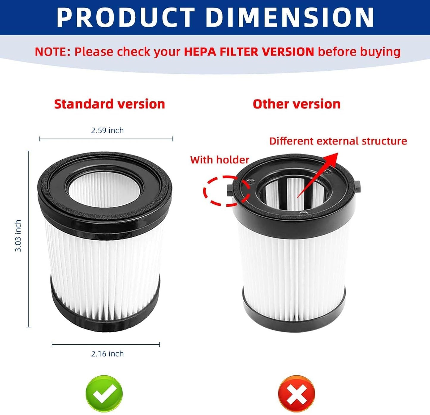 Vacuum Filter Replacement Compatible with Fabuletta FSV001/FSV101,Girnoor G160/G165, Lubluelu 202, Oraimo OSV-102, VacLife VL732 Stick Vacuum Cleaners - 4 Pack