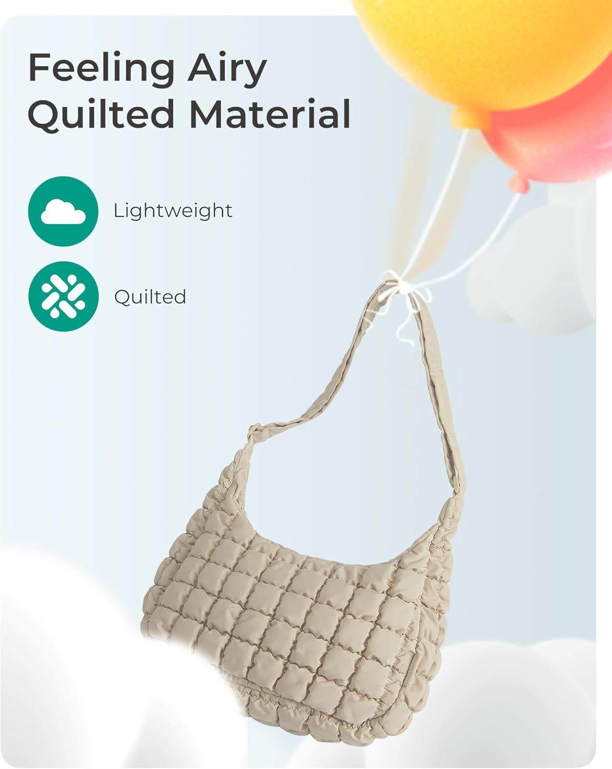 Quilted Crossbody Bag for Women, Lightweight Puffer Purse for Travel, Daily Use & Work | Water-resistant, Puffy Shoulder Bag, w/ Adjustable Strap, Light & Comfortable, Hands-free Bags, Travel Essentials
